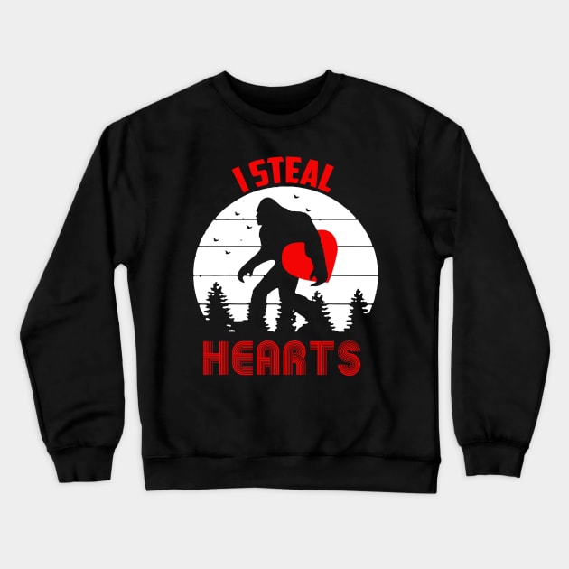 Bigfoot I Steal Hearts Valentines Day Crewneck Sweatshirt by Gadsengarland.Art